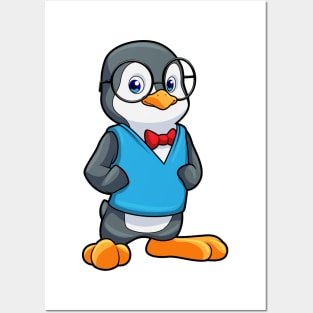 Penguin as Nerd with Glasses Posters and Art